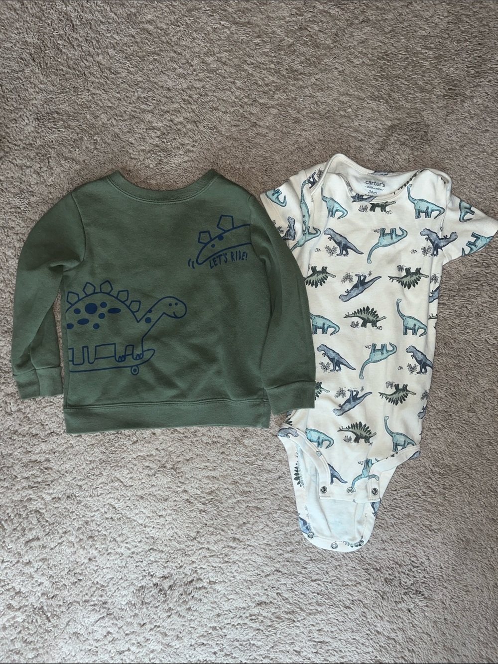 Green Dino Sweatshirt & Dino Print Onesie Set